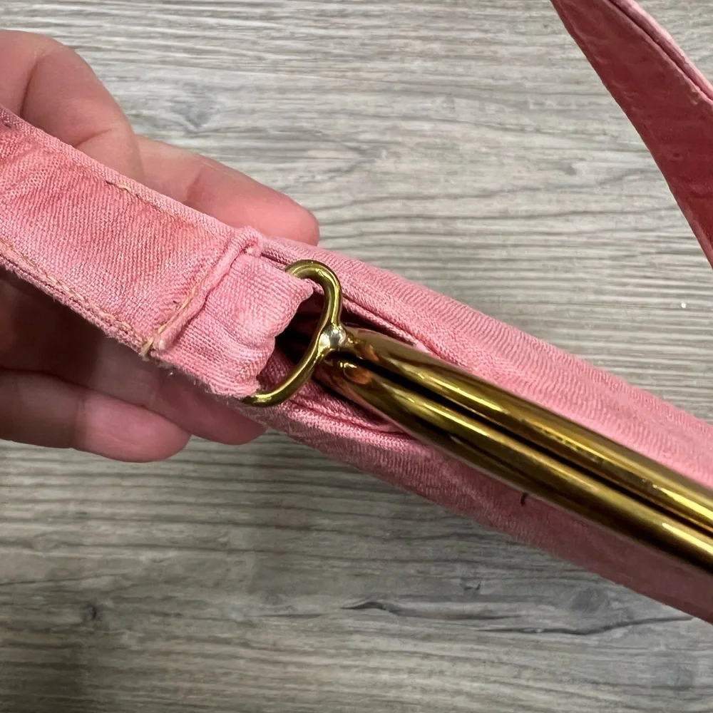 Chic Pink Clutch with Gold Frame and Textured Finish - Picture 6 of 8